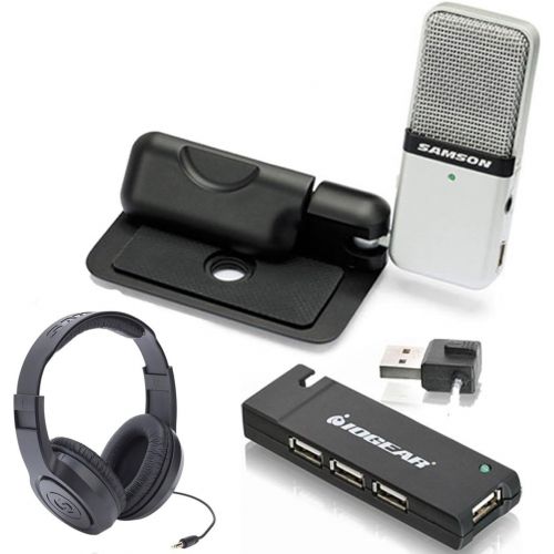  Samson Technologies Samson Go Mic Portable USB Condenser Microphone Bundle With Samson Headphones + IOGEAR 4-Port USB 2.0 Hub