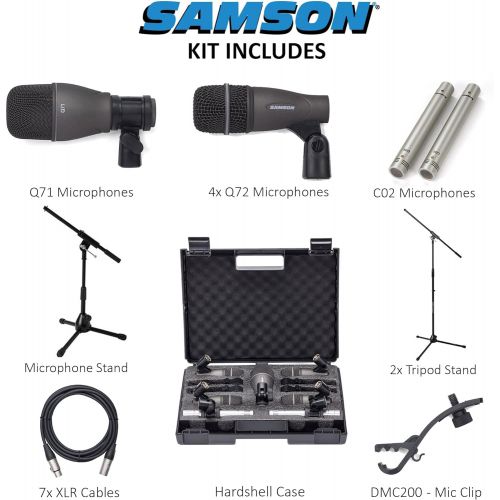  [아마존베스트]Samson Technologies Samson DK707 7-Piece Drum Microphone Kit + Tripod Base Mic Boom Stand + Ultimate Low-Level Tripod Mic Stand + 7 XLR Mic Cables 20 ft.+ Strapeez, Black - Ultimate Accessory Bundle