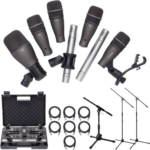  [아마존베스트]Samson Technologies Samson DK707 7-Piece Drum Microphone Kit + Tripod Base Mic Boom Stand + Ultimate Low-Level Tripod Mic Stand + 7 XLR Mic Cables 20 ft.+ Strapeez, Black - Ultimate Accessory Bundle