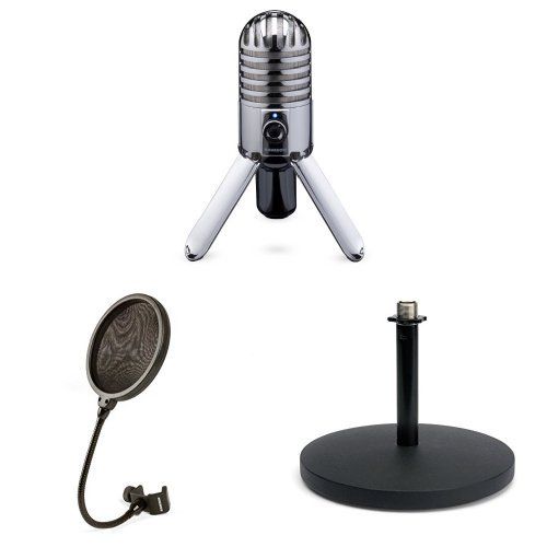  Samson Meteor Mic USB Studio Condenser Microphone with MD5 Desktop Mic Stand and PS04 Pop Filter