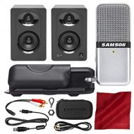 Samson - Photo Savings Samson Go Mic USB Microphone for Mac and PC (Silver) with Samson MediaOne M30 Studio Monitors Accessory Bundle