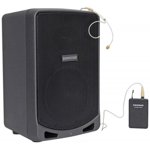  Samson Technologies SAMSON XP106WDE 6 Rechargeable Bluetooth PA DJ Speaker+Stand+Headset+Peavey Mic