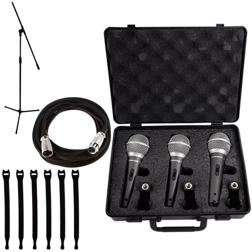  Samson Technologies Samson Q6 Dynamic Supercardioid Handheld Mic (3-pack) + Tripod Base Mic stand + Mic Cable + Strapeez