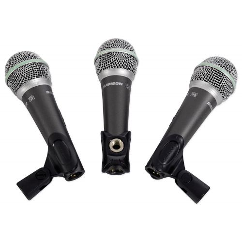  Samson Technologies Samson Q6 Dynamic Supercardioid Handheld Mic (3-pack) + Tripod Base Mic stand + Mic Cable + Strapeez