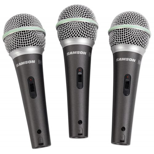  Samson Technologies Samson Q6 Dynamic Supercardioid Handheld Mic (3-pack) + Tripod Base Mic stand + Mic Cable + Strapeez