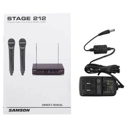  Samson Technologies SAMSON Stage 212 Dual VHF Handheld Wireless Q6 Microphones+Earbuds+Earbuds