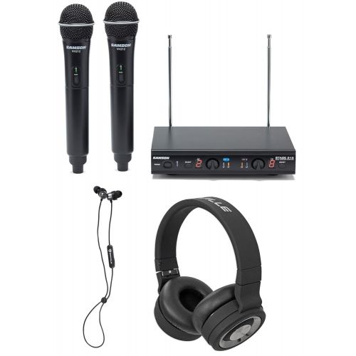  Samson Technologies SAMSON Stage 212 Dual VHF Handheld Wireless Q6 Microphones+Earbuds+Earbuds