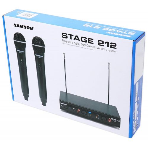  Samson Technologies SAMSON Stage 212 Dual VHF Handheld Wireless Microphones w Q6 Mics+Free Speaker
