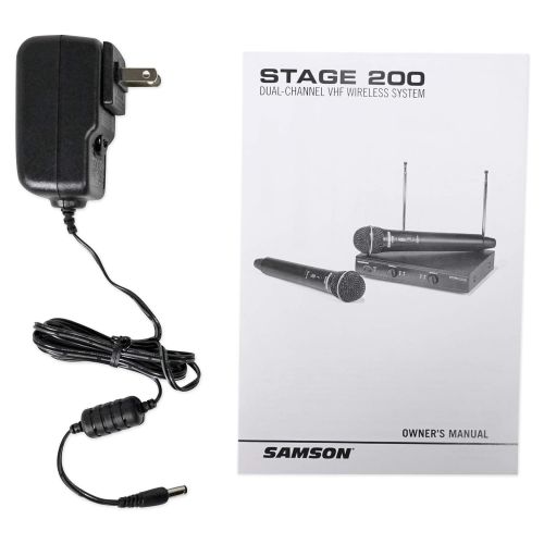  Samson Technologies SAMSON Stage 200 Dual VHF Handheld Wireless Microphones Vocal Mics - D Band