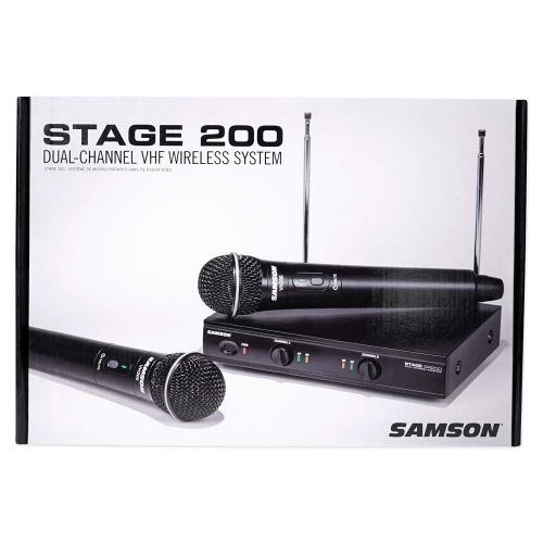  Samson Technologies SAMSON Stage 200 Dual VHF Handheld Wireless Microphones Vocal Mics - D Band