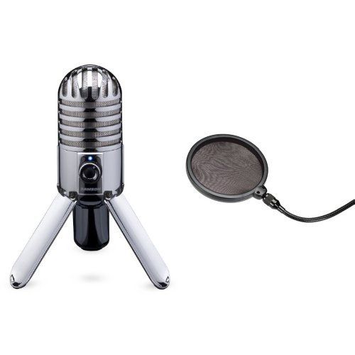  Samson Technologies Samson Meteor Mic USB StudioPodcast Mikrofon silber + Samson PS 01 professioneller Pop Filter - Popschutz - Popfilter - fuer Studiomikrofone Bundle