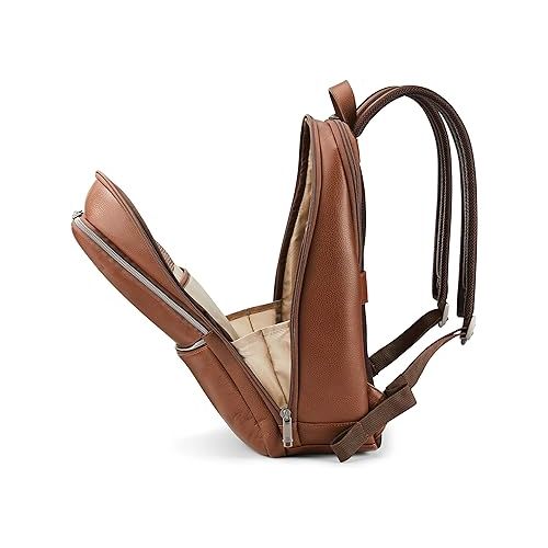 쌤소나이트 Samsonite Classic Leather Slim Backpack, Cognac, One Size