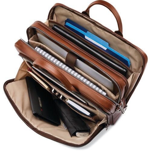 쌤소나이트 Samsonite Classic Leather Toploader Laptop Briefcase (Cognac)
