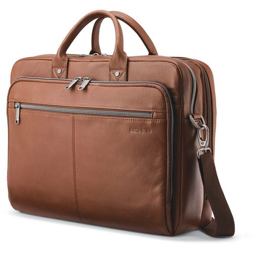 쌤소나이트 Samsonite Classic Leather Toploader Laptop Briefcase (Cognac)