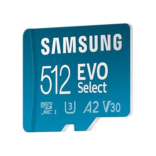 삼성 SAMSUNG EVO Select Micro SD-Memory-Card + Adapter, 512GB microSDXC 130MB/s Full HD & 4K UHD, UHS-I, U3, A2, V30, Expanded Storage for Android Smartphones, Tablets, Nintendo-Switch (MB-ME512KA/AM)