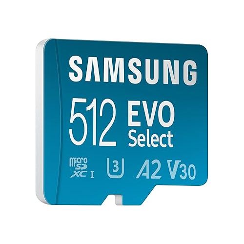 삼성 SAMSUNG EVO Select Micro SD-Memory-Card + Adapter, 512GB microSDXC 130MB/s Full HD & 4K UHD, UHS-I, U3, A2, V30, Expanded Storage for Android Smartphones, Tablets, Nintendo-Switch (MB-ME512KA/AM)