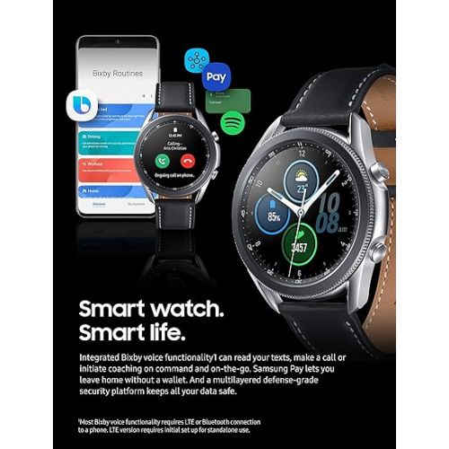 삼성 Samsung Galaxy Watch 3 (41mm, GPS, Bluetooth) Smart Watch with Advanced Health monitoring, Fitness Tracking , and Long lasting Battery - Mystic Silver (US Version)- (Renewed)