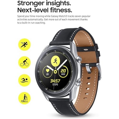 삼성 Samsung Galaxy Watch 3 (41mm, GPS, Bluetooth) Smart Watch with Advanced Health monitoring, Fitness Tracking , and Long lasting Battery - Mystic Silver (US Version)- (Renewed)