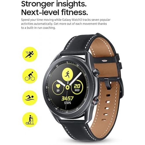 삼성 Samsung Galaxy Watch 3 (45mm, GPS, Bluetooth) Smart Watch with Advanced Health Monitoring, Fitness Tracking, and Long Lasting Battery - Mystic Black (Renewed)