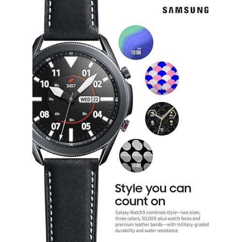 삼성 Samsung Galaxy Watch 3 (45mm, GPS, Bluetooth) Smart Watch with Advanced Health Monitoring, Fitness Tracking, and Long Lasting Battery - Mystic Black (Renewed)