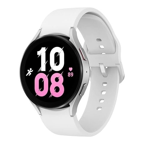 삼성 SAMSUNG Galaxy Watch 5 44mm Bluetooth Smartwatch w/Body, Health, Fitness and Sleep Tracker, Sapphire Crystal Glass, Enhanced GPS Tracking, US Version, Silver Bezel w/White Band (Renewed)