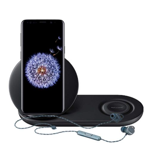 삼성 Samsung Galaxy S9+ Unlocked Smartphone with Black Wireless Charger Duo and AKG N200 Bluetooth Earbuds