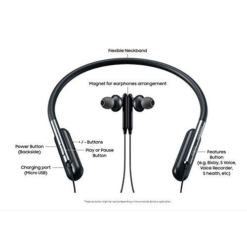 삼성 Samsung U Flex Bluetooth Wireless In-ear Flexible Headphones with Microphone, Black.