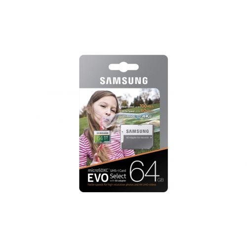 삼성 [아마존 핫딜]  [아마존핫딜]Samsung EVO Select microSDXC 64 GB Speicherkarte bis zu 100 MB/s, UHS-I U3 (inkl. SD Adapter)