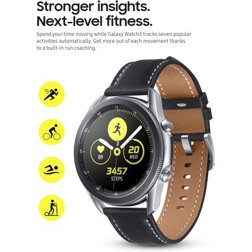 삼성 SAMSUNG Galaxy Watch 3 (41mm, GPS, Bluetooth) Smart Watch with Advanced Health Monitoring, Fitness Tracking, and Long Lasting Battery - Mystic Silver (US Version)