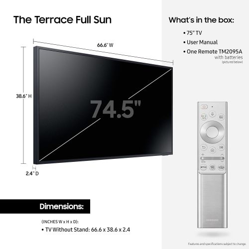 삼성 SAMSUNG 75-Inch Class Terrace Full Sun Outdoor QLED 4K Smart TV with Alexa Built-in (QN75LST9TAFXZA, 2021 Model)