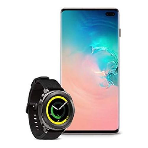 삼성 Samsung Galaxy S10+ Factory Unlocked Phone with 1TB, Ceramic White with Samsung Gear Sport Smartwatch (Bluetooth), Black, SM-R600NZKAXAR