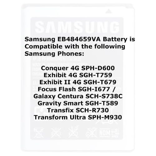 삼성 Samsung EB484659VA 1500 mAh Battery for Samsung Conquer 4G SPH-D600 / Exhibit 4G SGH-T759 / Exhibit II 4G SGH-T679 / Focus Flash SGH-I677 / Galaxy Centura SCH-S738C / Gravity Smart