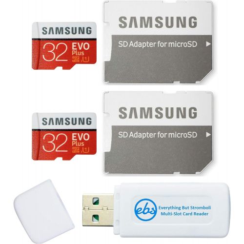 삼성 Samsung 32GB Evo Plus MicroSD Card (2 Pack EVO+) Class 10 SDHC Memory Card with Adapter (MB-MC32G) Bundle with (1) Everything But Stromboli Micro & SD Card Reader