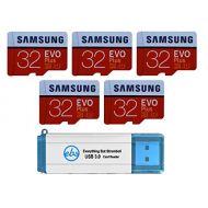 Samsung 32GB Evo Plus MicroSD Card (5 Pack) Class 10 SDHC Memory Card with Adapter (MB-MC32G) Bundle with (1) Everything But Stromboli 3.0 Reader with SD & Micro (TF) Slots