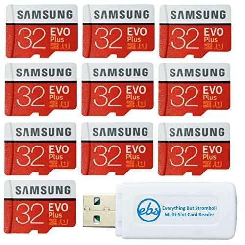 삼성 Samsung 32GB Evo Plus MicroSD Card (10 Pack EVO+) Class 10 SDHC Memory Card with Adapter (MB-MC32G) Bundle with (1) Everything But Stromboli Micro & SD Card Reader