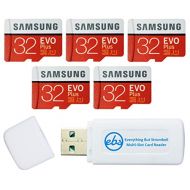 Samsung 32GB Evo Plus MicroSD Card (5 Pack EVO+) Class 10 SDHC Memory Card with Adapter (MB-MC32G) Bundle with (1) Everything But Stromboli Micro & SD Card Reader