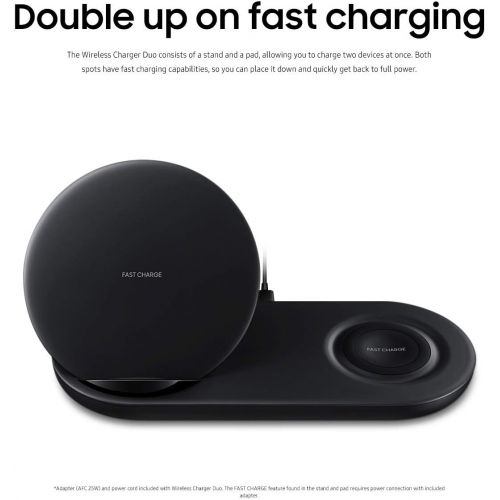 삼성 Samsung Wireless Charger DUO Fast Charge Stand & Pad Universally Compatible with Qi Enabled Phones and Select Samsung Watches (US Version), Black