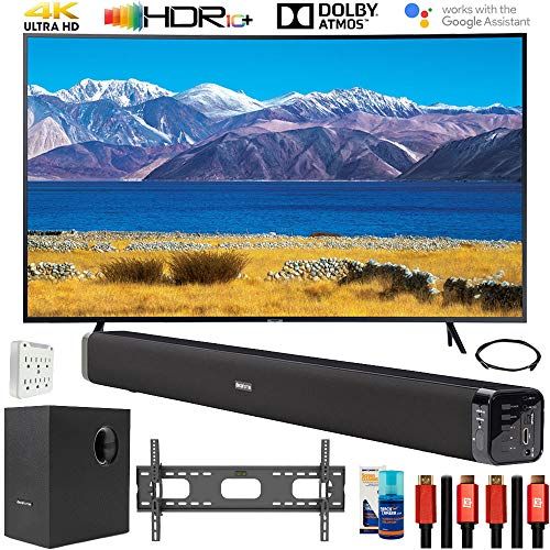 삼성 SAMSUNG UN55TU8300 55 HDR 4K UHD Smart Curved TV (2020 Model) Bundle with Deco Gear Home Theater Soundbar with Subwoofer and Complete Wall Mount Setup and Accessory Kit