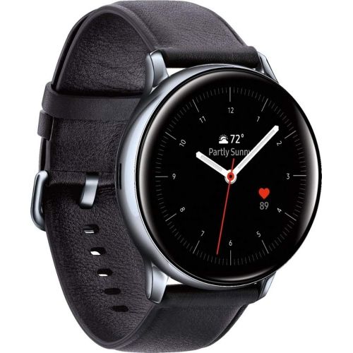 삼성 Samsung Original Galaxy Watch Active2 w/; auto Workout Tracking, Enhanced Sleep Tracking Analysis; Stainless Steel CASE and Leather Band (International Model) (Silver, 40mm) No LTE