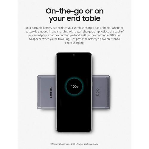 삼성 SAMSUNG 10,000 mAh Super Fast 25W Portable Wireless Charger Charger Battery Pack USB-C, Silver (US Version with Warranty) (EB-U3300XJEGUS)