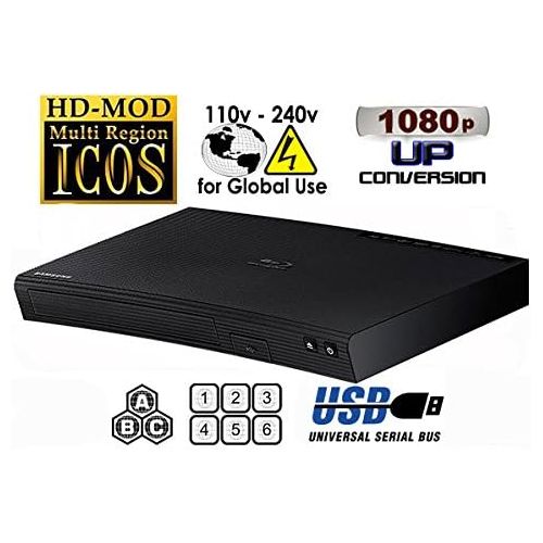 삼성 NEW SAMSUNG BD-J5100 (Compact 12W x 2H x 8D) Multi Zone All Region Blu Ray DVD Player - 1 HDMI, 1 COAX, 1 ETHERNET CONNECTIONS + (6Feet HDMI Cable)