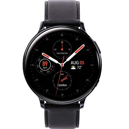 삼성 Samsung Original Galaxy Watch Active2 w/; auto Workout Tracking, and pace Coaching Enhanced Sleep Tracking Analysis Stainless Steel CASE and Leather Band (International Model) (Bla
