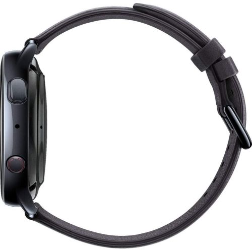 삼성 Samsung Original Galaxy Watch Active2 w/; auto Workout Tracking, and pace Coaching Enhanced Sleep Tracking Analysis Stainless Steel CASE and Leather Band (International Model) (Bla