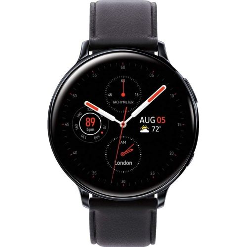 삼성 Samsung Original Galaxy Watch Active2 w/; auto Workout Tracking, and pace Coaching Enhanced Sleep Tracking Analysis Stainless Steel CASE and Leather Band (International Model) (Bla