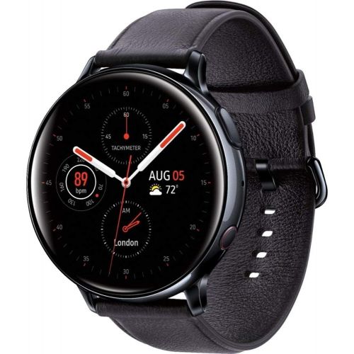 삼성 Samsung Original Galaxy Watch Active2 w/; auto Workout Tracking, and pace Coaching Enhanced Sleep Tracking Analysis Stainless Steel CASE and Leather Band (International Model) (Bla