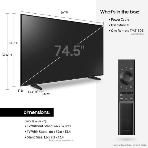 삼성 Samsung QN75Q60AA 75 QLED Q60 Series 4K Smart TV Titan Gray with a Samsung HW-T650 Bluetooth Soundbar with Dolby Audio Wireless Subwoofer (2021)