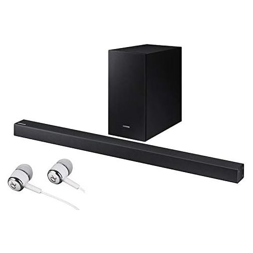 삼성 SAMSUNG Bluetooth Smart Sound Soundbar with Wireless Active Subwoofer Game Mode Stream Music APP Control Free Optical Cable with Alphasonik Earbuds