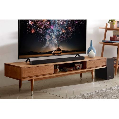 삼성 SAMSUNG Bluetooth Smart Sound Soundbar with Wireless Active Subwoofer Game Mode Stream Music APP Control Free Optical Cable with Alphasonik Earbuds