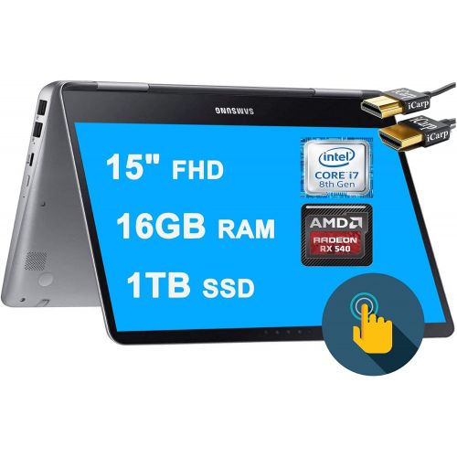삼성 Samsung 2020 Newest Notebook 9 Pro 2 in 1 Laptop 15 FHD Touchscreen 8th Gen Intel Quad-Core i7-8550U 16GB DDR4 1TB SSD 2GB AMD Radeon 540 Backlit KB USB-C Pen Win 10 + HDMI Cable