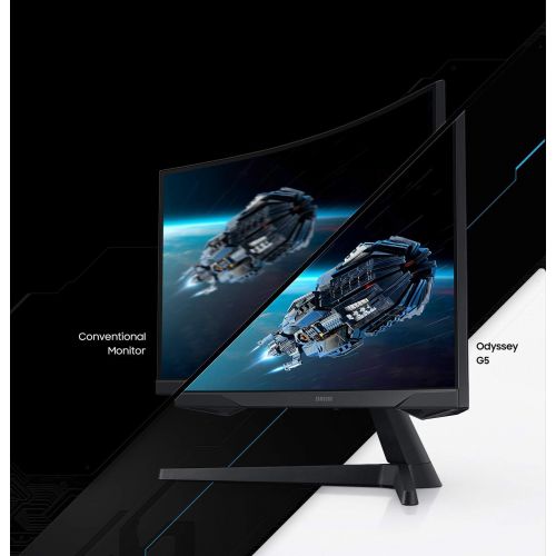 삼성 SAMSUNG 32” Odyssey G5 Gaming Monitor, WQHD (2560x1440), 144Hz, Curved, 1ms, HDMI, Display Port, AMD FreeSync Premium, HDR10, LC32G55TQWNXZA, Black